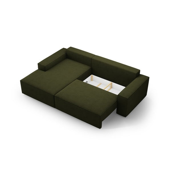 Ciemnozielony rozkładany narożnik z materiału bouclé (lewostronny) Jodie – Micadoni Home-image-4