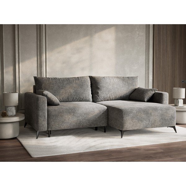 Szary rozkładany/ze schowkiem narożnik z tkaniny szenilowej (prawostronny/z szezlongiem) Leon – Maison de Rêve-image-4