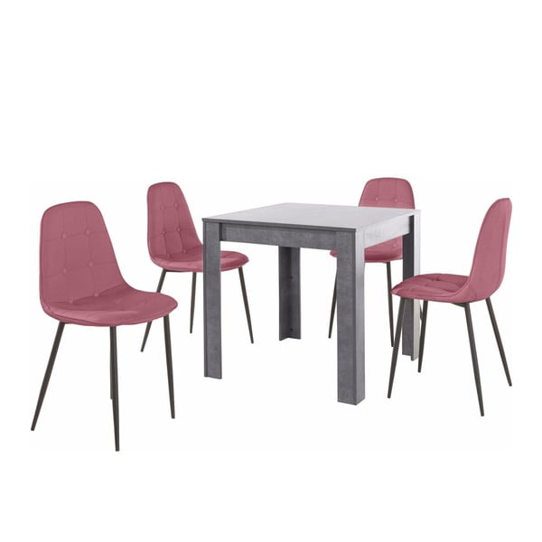 Komplet szarego stołu i 4 różowych krzeseł Støraa Lori Lamar Duro