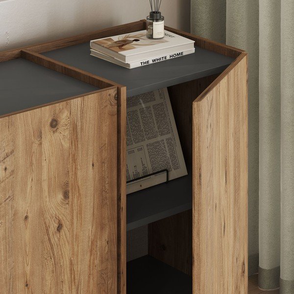 Komoda w dekorze sosny z otworem na kable w naturalnym kolorze 180x80x45 cm Dorma – Kalune Design-image-4