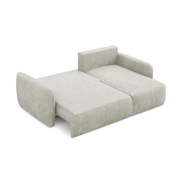 Kremowy narożnik rozkładany z tkaniny szenilowej ze schowkiem (prawostronny/z szezlongiem) Lilo – Makamii-image-4