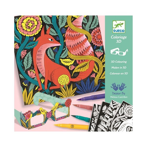 Zestaw artystyczny z 7 flamastrami do kaligrafowania i okularami 3D Djeco Las-image-2