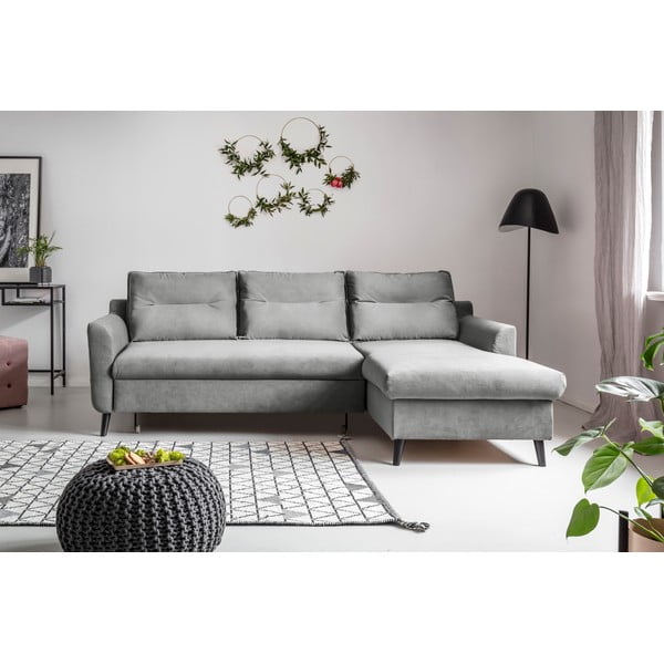 Jasnoszary aksamitny narożnik rozkładany Miuform Stylish Stan, prawostronny-image-1