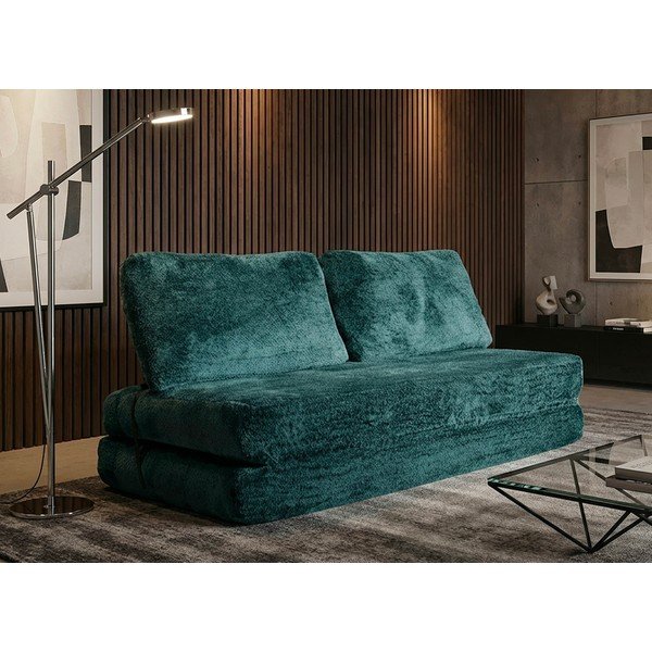 Zielononiebieska rozkładana sofa z materiału bouclé 150 cm Faster – Mauro Ferretti-image-3