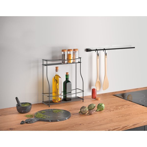 Czarna dwupoziomowa dodatkowa półka do kuchni Metaltex Balsamico Lava-image-1