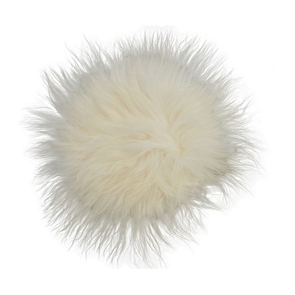 Biała poduszka futrzana do siedzenia z długim włosiem, Ø 35 cm