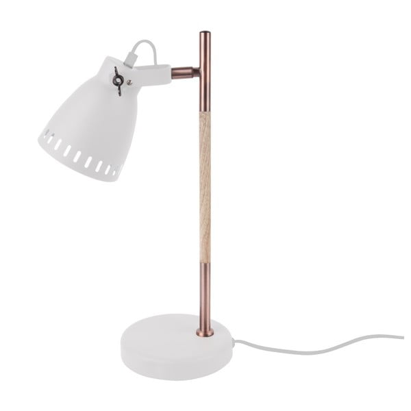 Biała lampa stołowa z drewnianymi szczegółami Leitmotiv Mingle