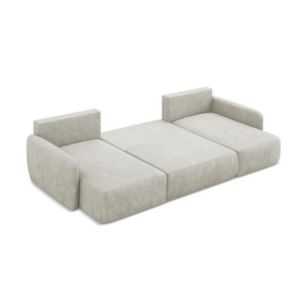 Kremowy narożnik rozkładany z tkaniny szenilowej ze schowkiem (w kształcie litery U) Lilo – Makamii-image-4