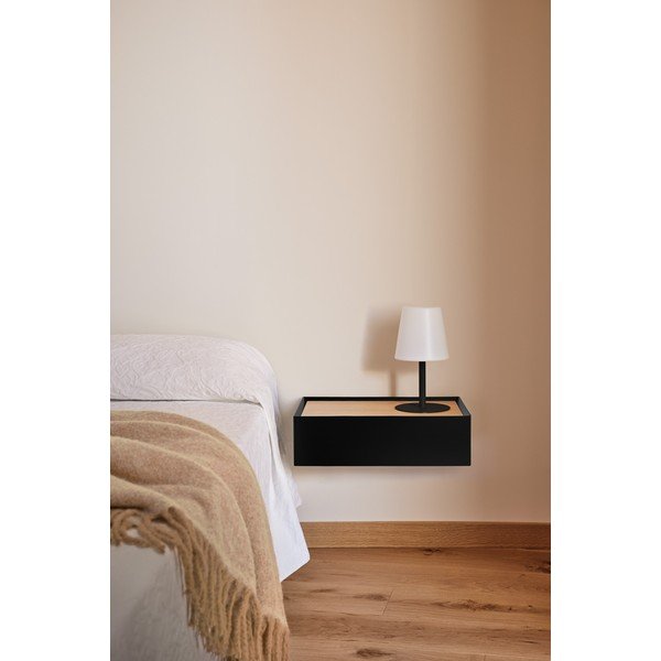 Czarna wisząca szafka nocna z blatem w dekorze dębu Arista – Teulat-image-1