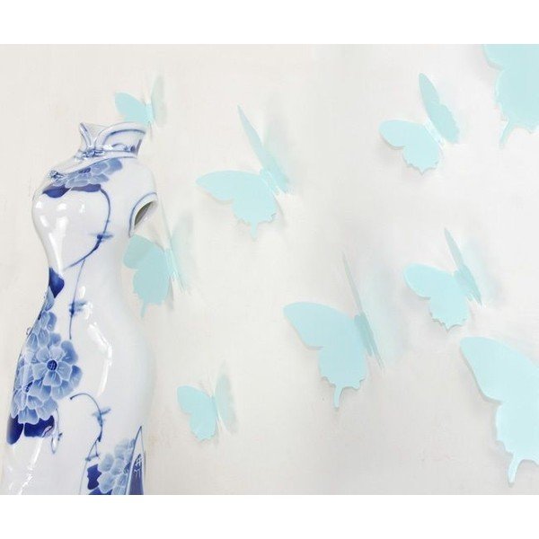 Zestaw 12 turkusowych naklejek elektrostatycznych 3D Ambiance Turquoise Butterflies -image-1