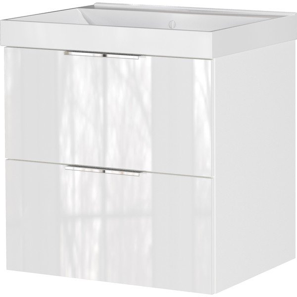 Biała wisząca szafka pod umywalkę z połyskiem 61x65 cm Celano – Germania