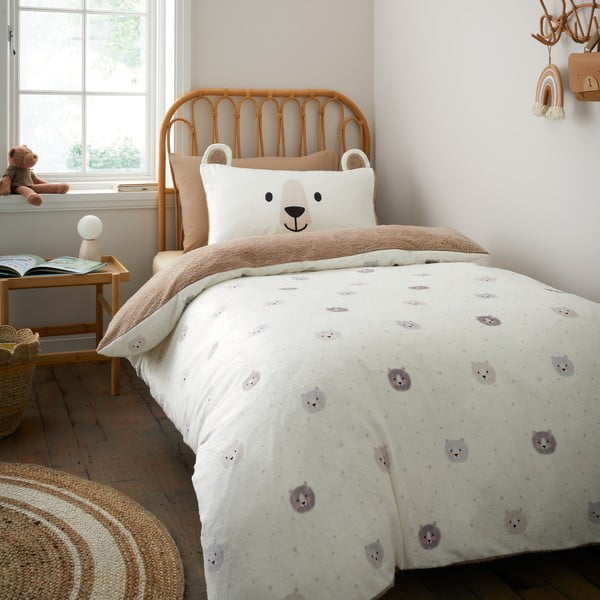 Brązowo-kremowa pościel dziecięca dwuosobowa z mikropluszu 200x200 cm Cosy Bear – Catherine Lansfield-image-1