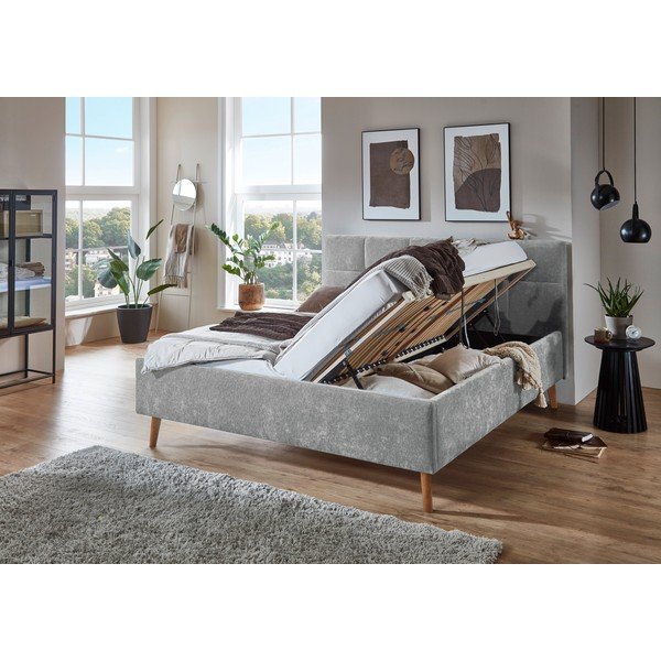 Szare tapicerowane łóżko dwuosobowe ze schowkiem ze stelażem 180x200 cm Nova – Meise Möbel-image-2