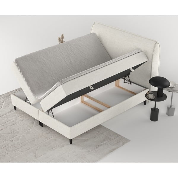Kremowe łóżko boxspring ze schowkiem 200x200 cm Melba – Maison de Rêve-image-3