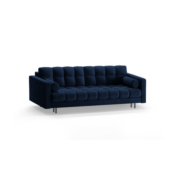 Ciemnoniebieska aksamitna rozkładana sofa ze schowkiem 222 cm Bali – Cosmopolitan Design-image-3