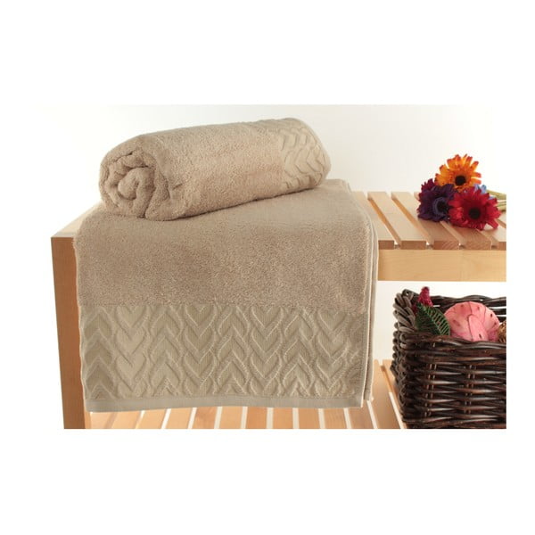 Zestaw 2 brązowych ręczników kąpielowych Kalp, 90x150 cm