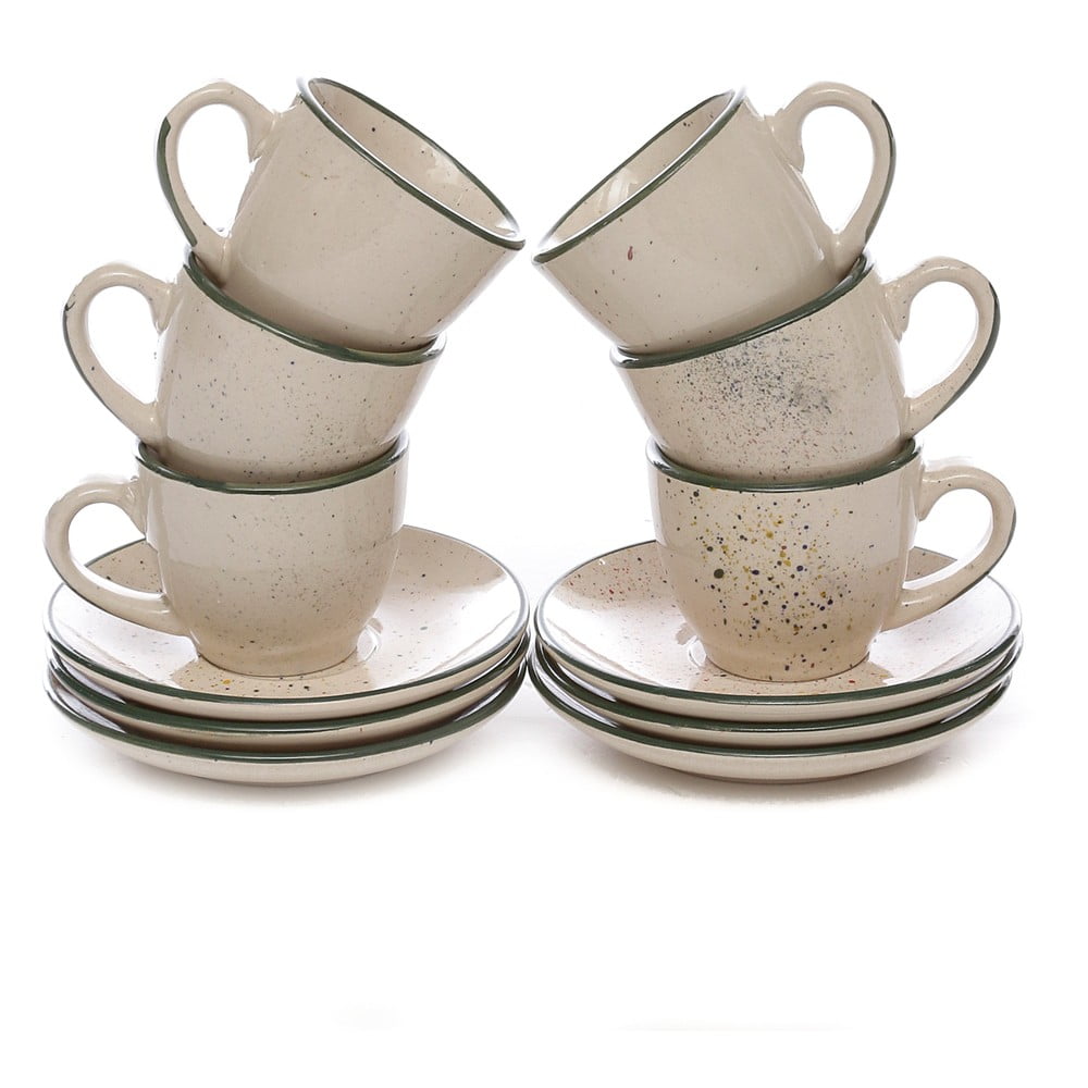 Zestaw 6 filiżanek do kawy ze spodkami z kamionki Kasanova Dots Green ...