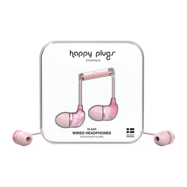 Różowe słuchawki z nadrukiem Happy Plugs In-Ear