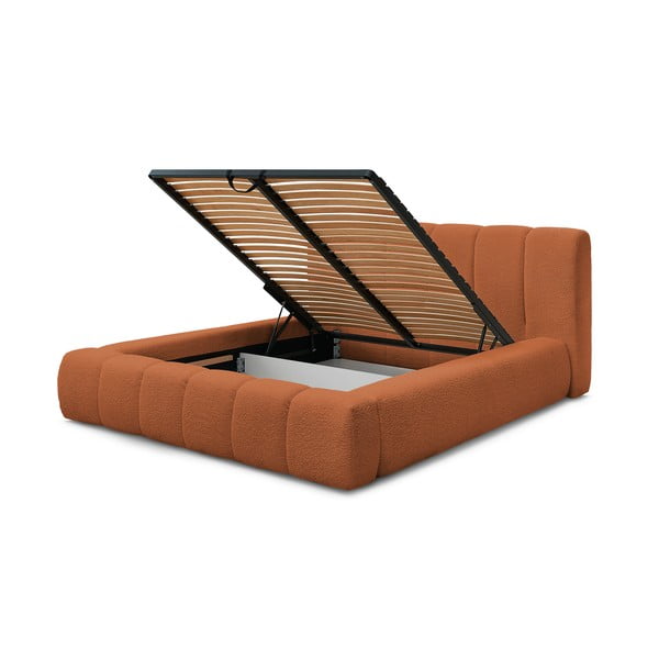 Pomarańczowe tapicerowane łóżko dwuosobowe ze schowkiem i stelażem 180x200 cm Denali – Bobochic Paris-image-4