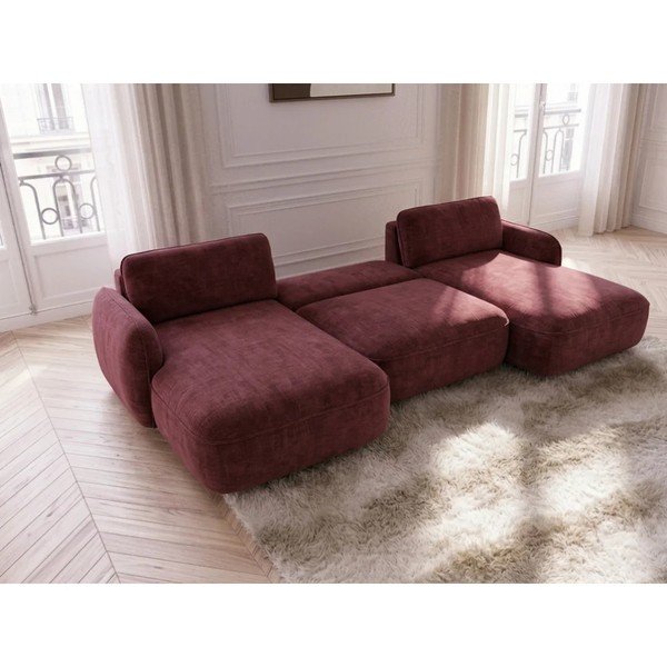 Czerwony aksamitny rozkładany/ze schowkiem narożnik (w kształcie litery U) Celeste – Bobochic Paris-image-3