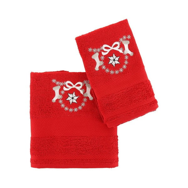 Świąteczny zestaw czerwonego małego i dużego ręcznika Corap