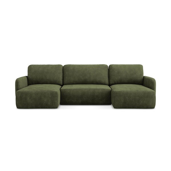 Zielony narożnik rozkładany z tkaniny szenilowej ze schowkiem (w kształcie litery U) Lilo – Makamii