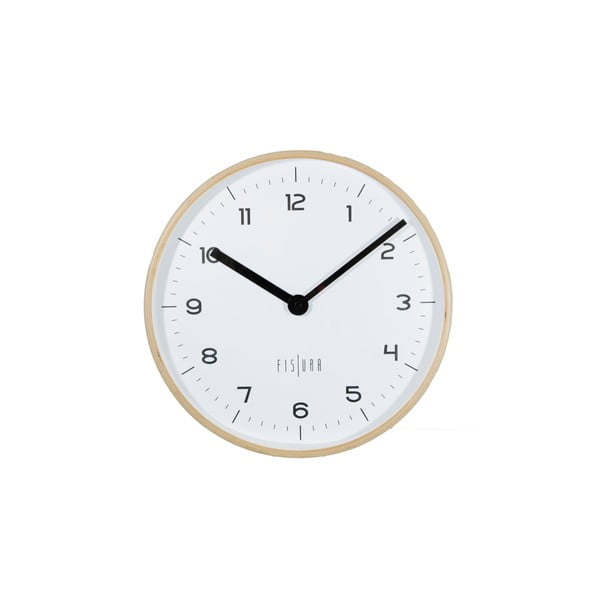 Biały zegar ścienny Fisura Reloj Pared Woody Blanco, ⌀ 30 cm