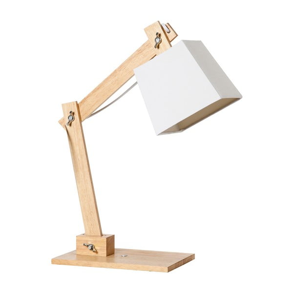 Biała lampa stołowa z drewnianą konstrukcją SULION Erasmo