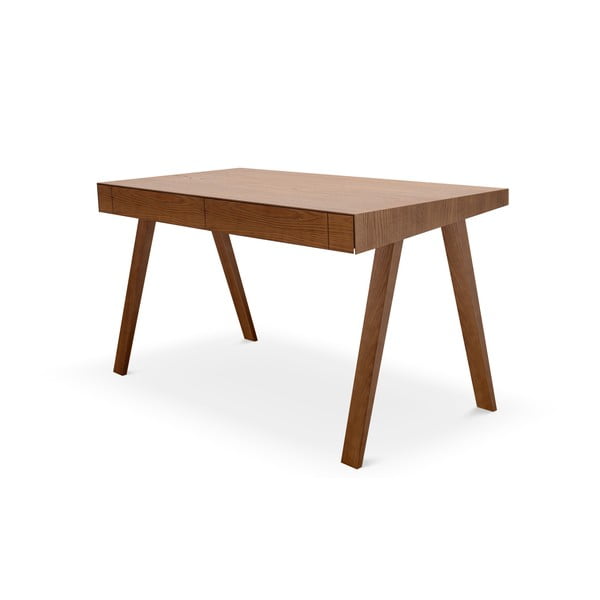 Brązowe biurko z nogami z drewna jesionowego EMKO 4.9, 140x70 cm