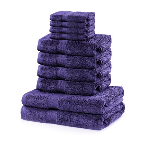 Komplet 10 fioletowych ręczników DecoKing Marina Purple