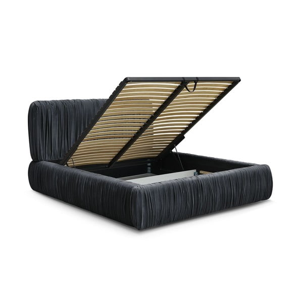 Jasnoniebieskie tapicerowane łóżko dwuosobowe ze schowkiem i stelażem 180x200 cm Blair – Bobochic Paris-image-3