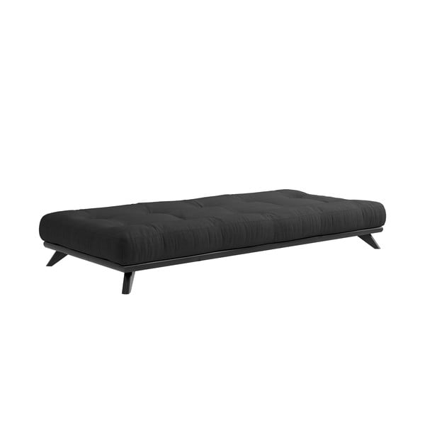 Czarne jednoosobowe łóżko z litego drewna sosnowego z materacem Karup Design Senza Double, 90x200 cm