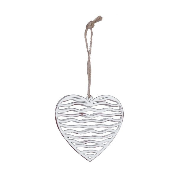 Mała biała dekoracja wisząca metalowa w kształcie serca z motywem serduszka Ego Dekor, 8x7,5 cm
