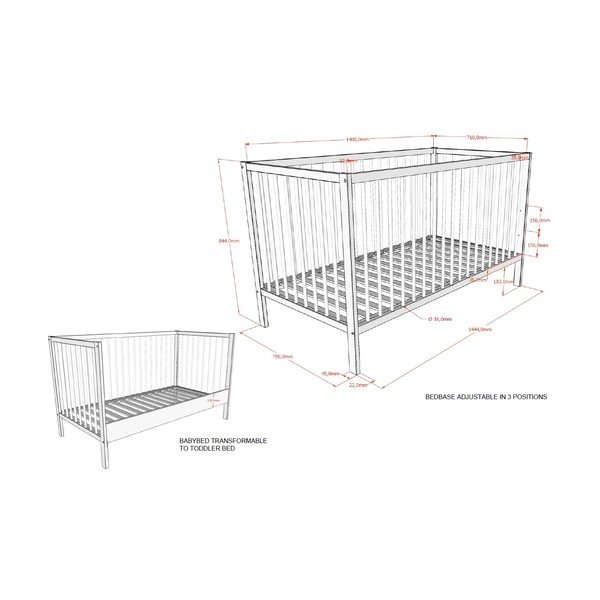 Brązowe łóżeczko z litego drewna bukowego ze zdejmowanym bokiem/z regulowaną wysokością 70x140 cm Dino – Vipack-image-4