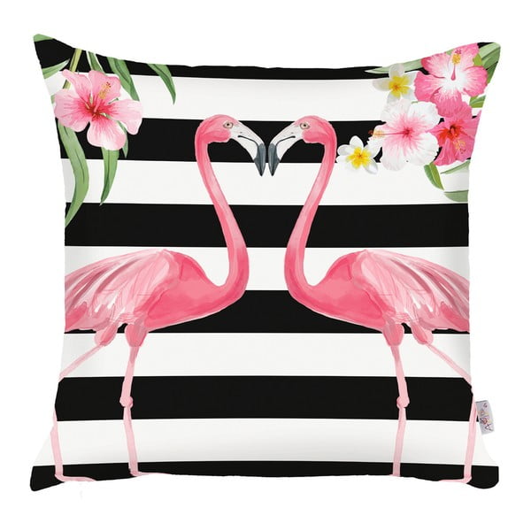 Czarno-biała poszewka na poduszkę Mike & Co. NEW YORK Lovely Flamingos, 43x43 cm