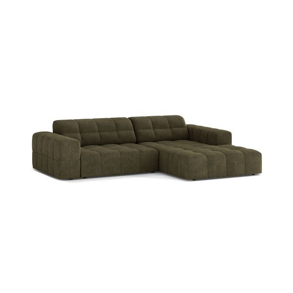 Narożnik z tkaniny szenilowej (prawostronny/z szezlongiem) w kolorze khaki Chicago – Cosmopolitan Design-image-1