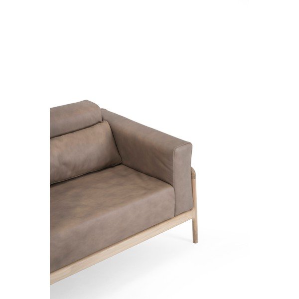 Jasnobrązowa sofa z bawolej skóry z konstrukcją z litego drewna dębowego Gazzda Fawn, 180 cm-image-4