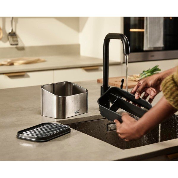 Metalowy stojak na akcesoria do mycia naczyń w kolorze srebra z połyskiem Surface – Joseph Joseph-image-3