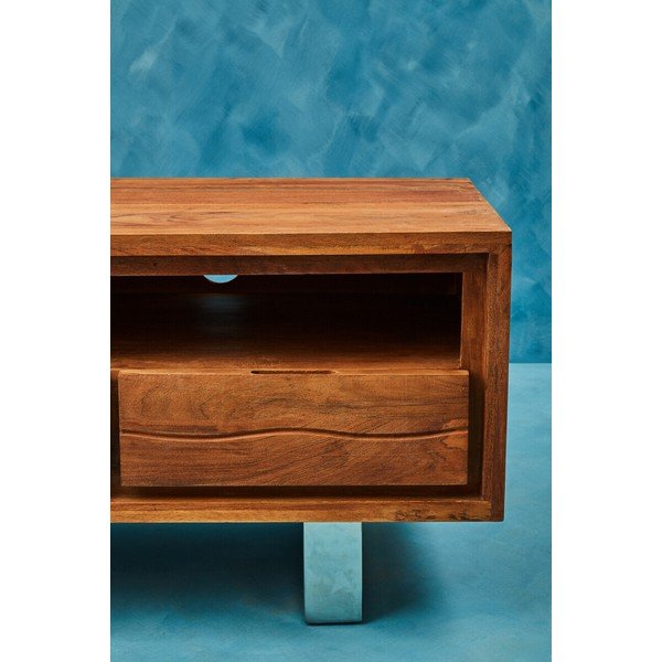 Szafka pod TV z litego drewna akacjowego w ciemnym naturalnym kolorze 140x52x50 cm Simla – Premier Housewares-image-3