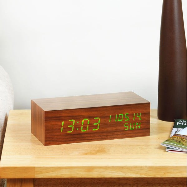 Budzik Square Click Clock z zielonym LED, orzech-image-1