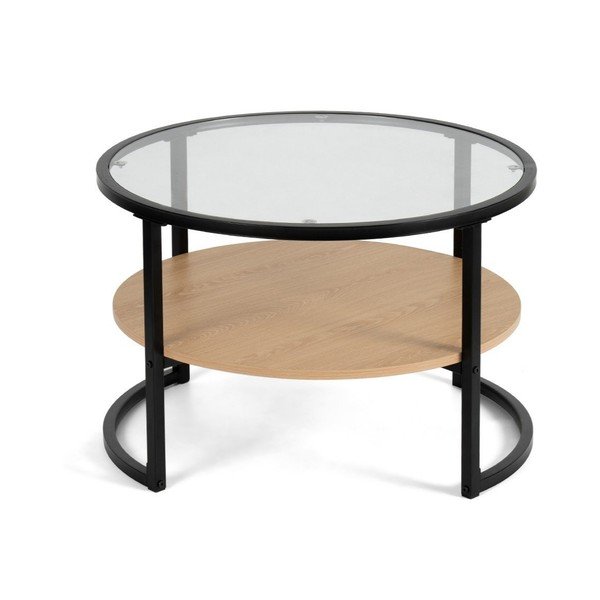 Czarno-naturalny okrągły stolik w dekorze dębu ø 68 cm Zanu – Bonami Essentials-image-2