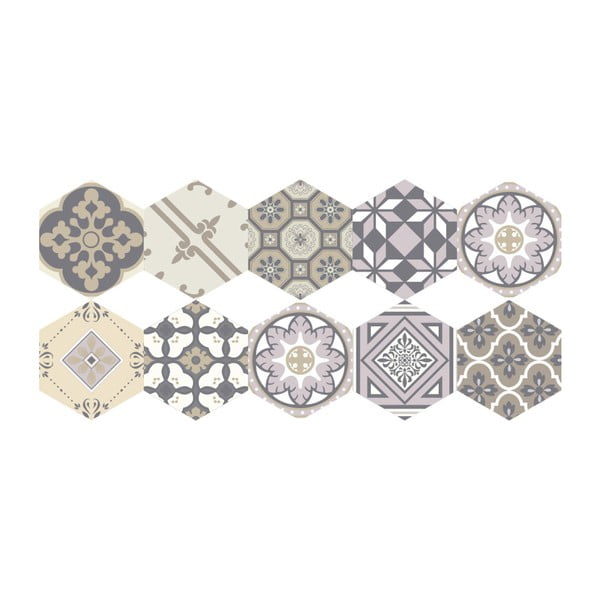Zestaw 10 naklejek na podłogę Ambiance Floor Stickers Hexagons Vita, 40x90 cm