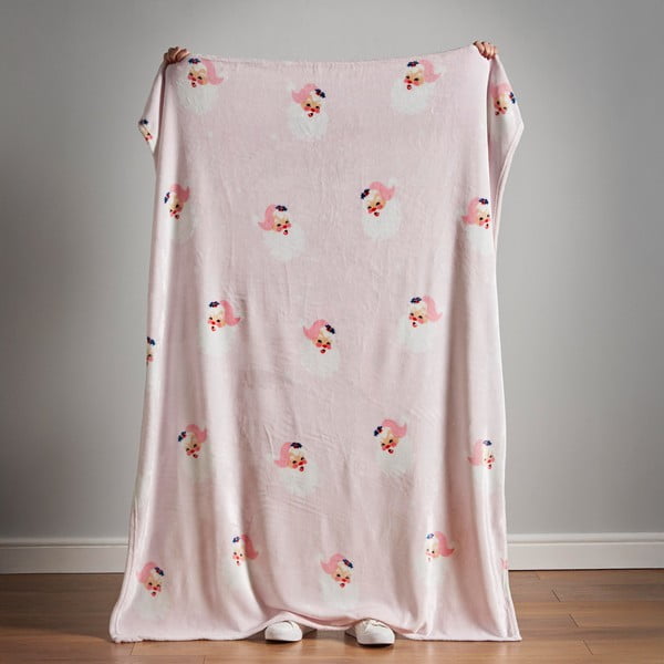 Jasnoróżowy koc ze świątecznym motywem z mikropluszu 130x170 cm Vintage Christmas Santa – Catherine Lansfield-image-3