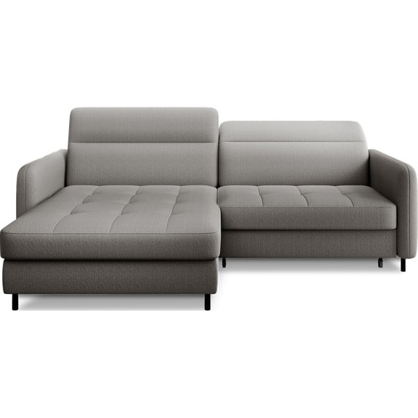 Szary aksamitny rozkładany/ze schowkiem narożnik (lewostronny/z szezlongiem) Gomsi – ELTAP