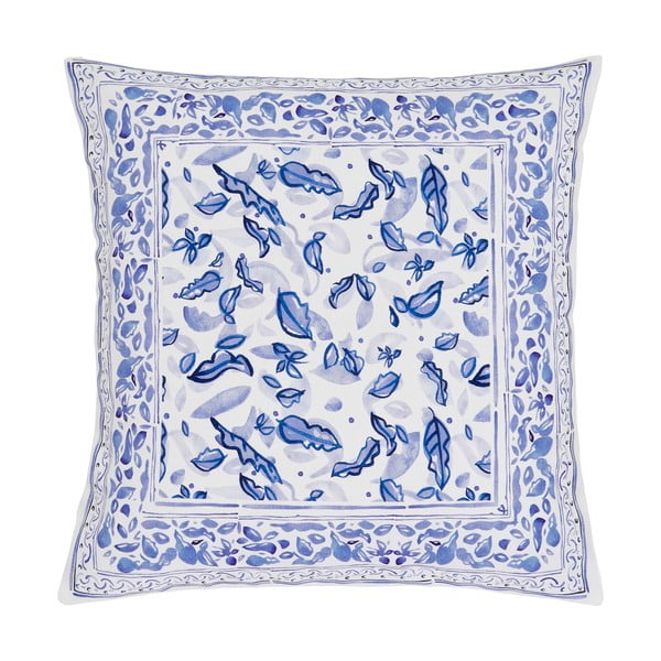 Niebiesko-beżowa bawełniana dekoracyjna poszewka na poduszkę Westwing Collection Andrea, 45x45 cm