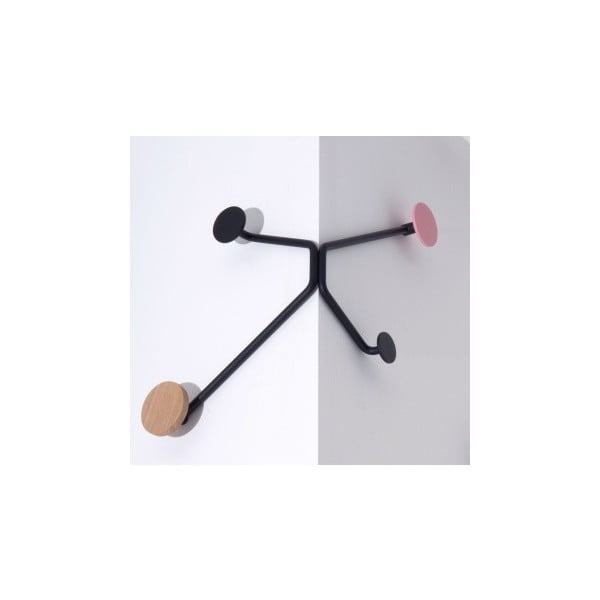 Czarny wieszak ścienny na zewnętrzny róg z różowym elementem Gazzda Hook-image-3