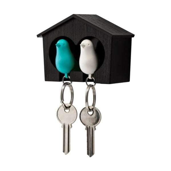 Brązowy
  wieszak na klucze z białym i niebieskim breloczkiem Qualy Duo Sparrow