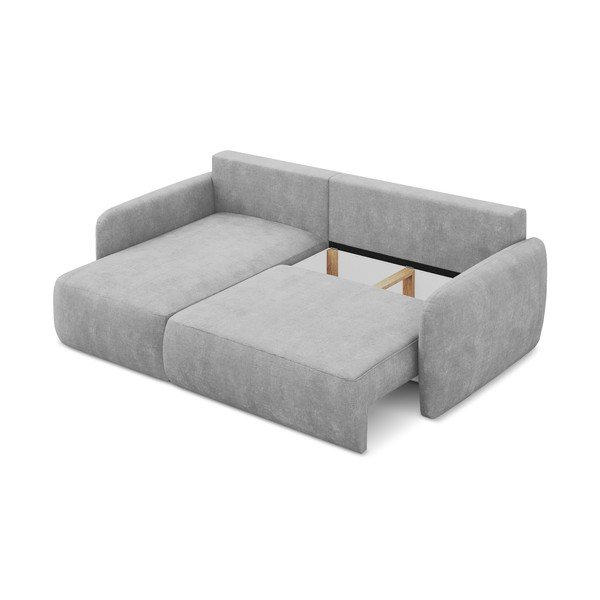 Jasnoszary narożnik rozkładany z tkaniny szenilowej ze schowkiem (lewostronny/z szezlongiem) Lilo – Makamii-image-3