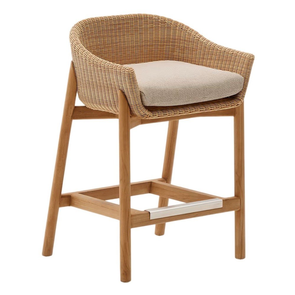 Tapicerowany/rattanowy hoker ogrodowy w naturalnym kolorze Galea – Kave Home