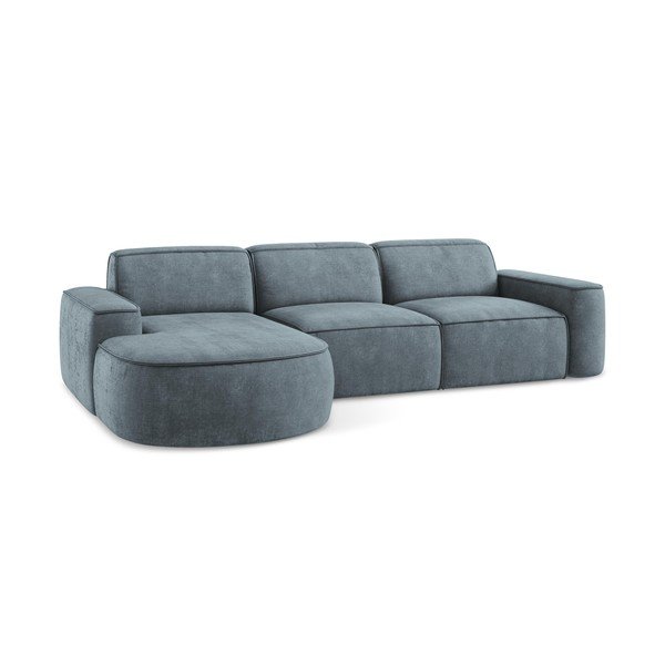 Szaroniebieski narożnik z tkaniny szenilowej (lewostronny/z szezlongiem) Omao – Makamii-image-4